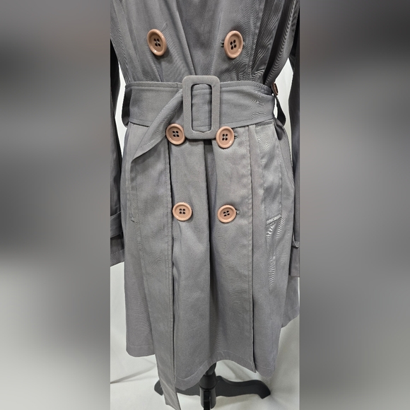 INC L belted trench coat jacket double breasted faux fur collar gorpcore grunge - Picture 6 of 10